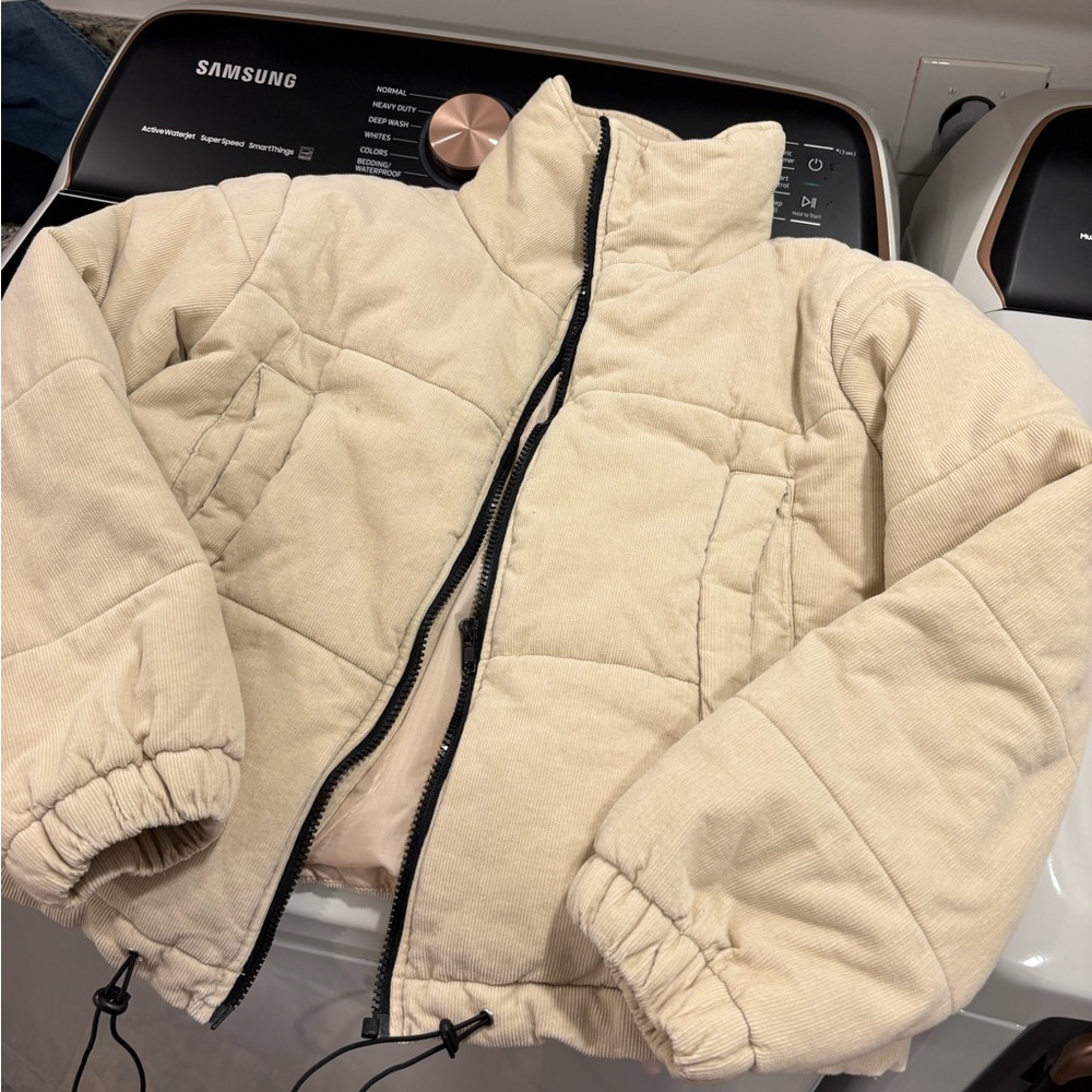 Princess Polly Beige Corduroy-Look Puffer Jacket